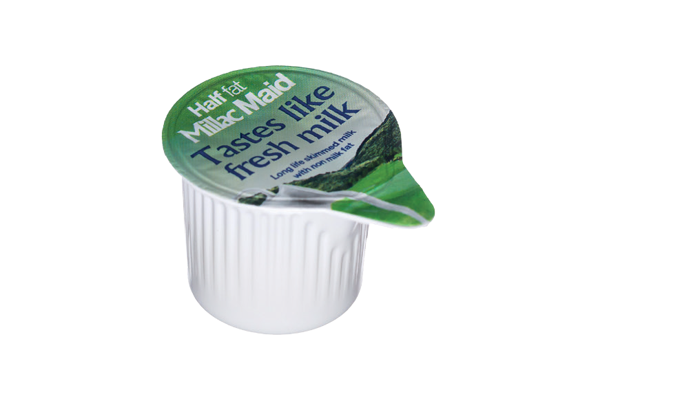 Half fat Millac Maid container on a white background