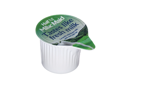 Half fat Millac Maid container on a white background